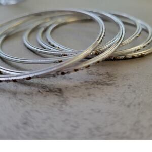 Silver with Silver Gold Glitter Thin Metal Bangles Metallics Stack of 6
